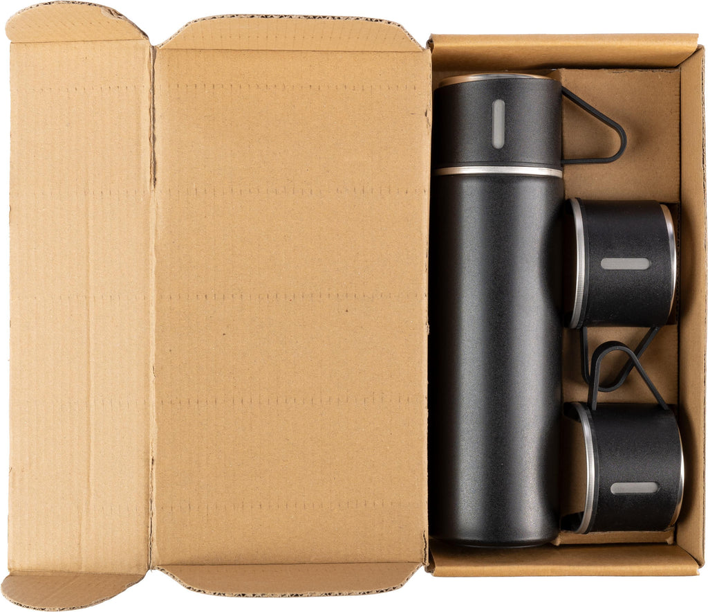 Termosflask-set | Rostfritt stål | 420 ml + 2 muggar
