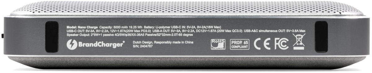 Wireless speaker with power bank, from BrandCharger, Nano