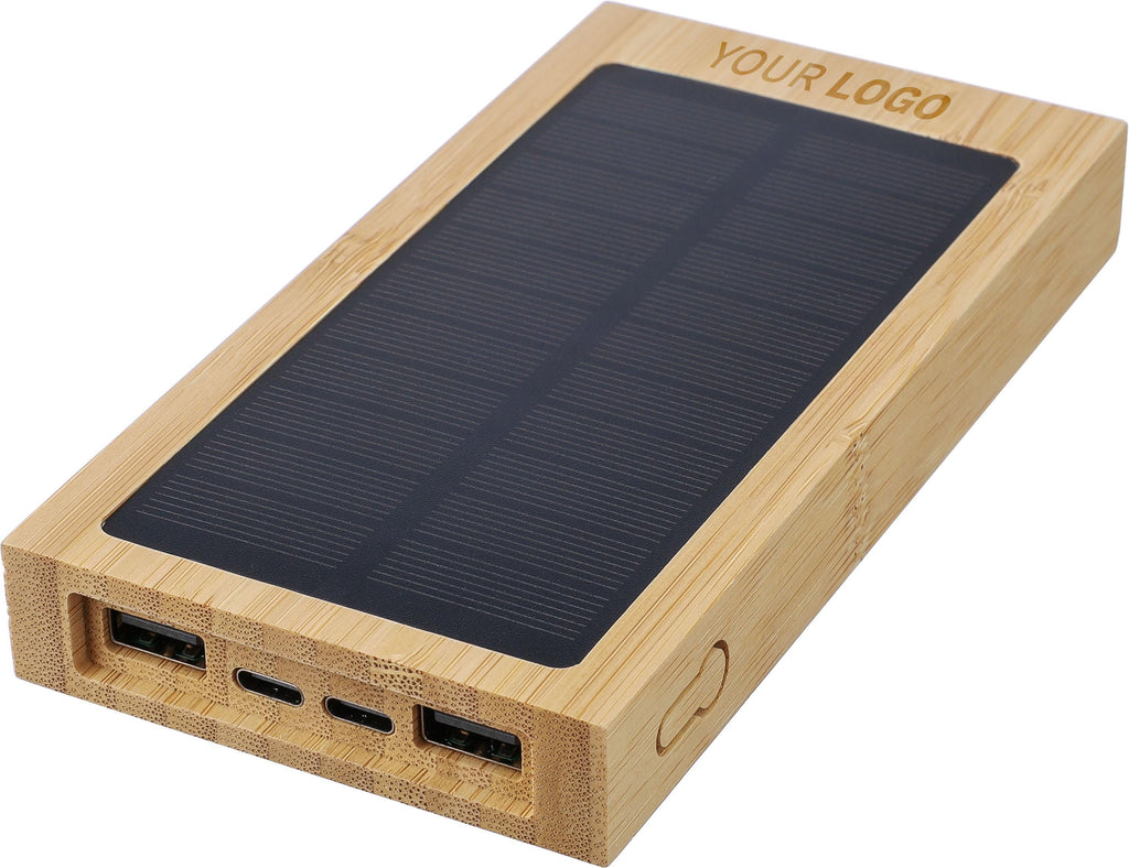 Powerbank i bambus, solcelledrevet, Elz