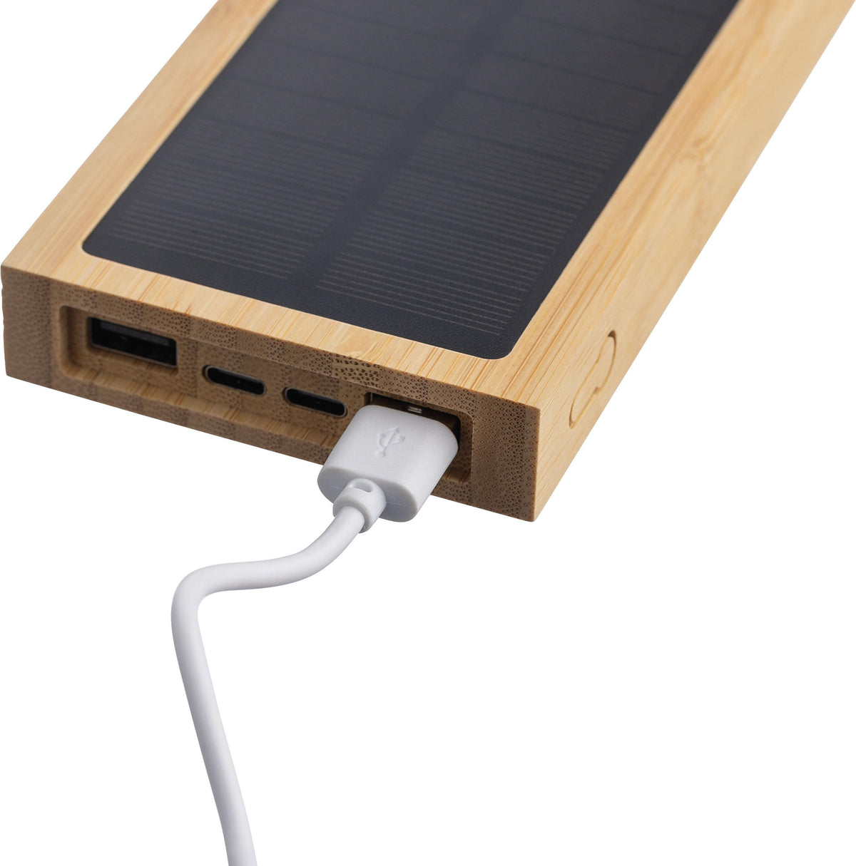 Powerbank i bambus, solcelledrevet, Elz