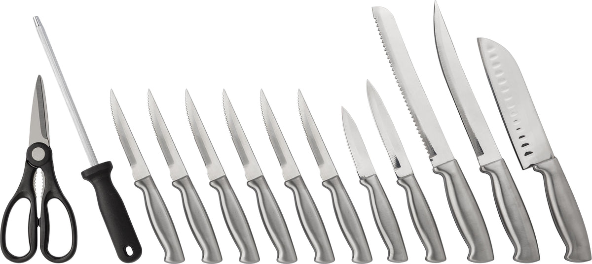 Knivset, för köket, i fjorton delar, i rostfritt stål, och PP, Lucille