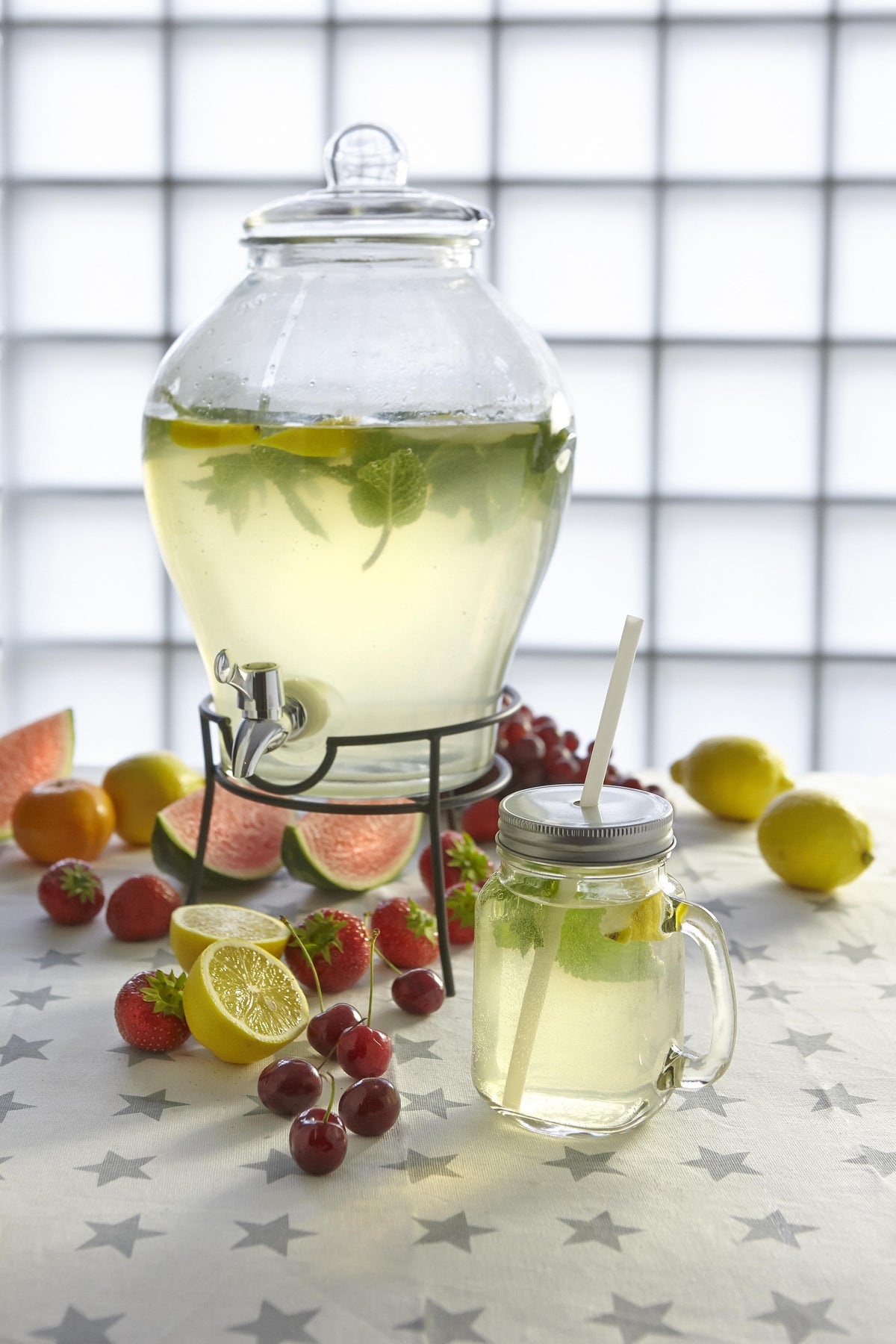 Glasburk 470 ml med handtag, skruvlock, sugrör, Sakina