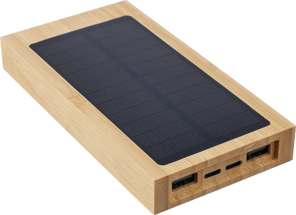 Powerbank i bambus, solcelledrevet, Elz