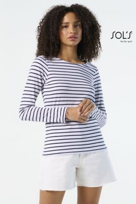 T-shirt, langærmet, stribet, (MARINE WOMEN)